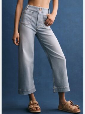 Anthropologie Maeve Colette Light Blue Denim Jeans wContrast Stitching Size 29